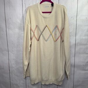 Enyce Cream Wool Blend Argyle Sweater Mens 3XL Oversized Knit Pullover Cozy